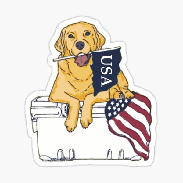Dog on Cooler with Flag Sticker
