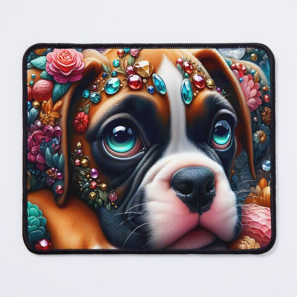 Item preview, Crystal decorated boxer puppy portrait designed and sold by EmeraldeaArt.