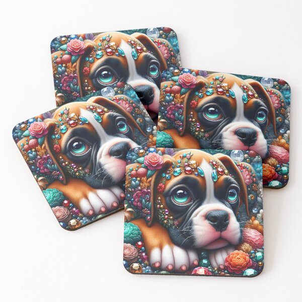 Item preview, Crystal decorated boxer puppy portrait designed and sold by EmeraldeaArt.