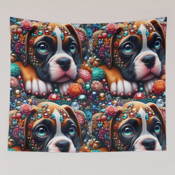 Item preview, Crystal decorated boxer puppy portrait designed and sold by EmeraldeaArt.