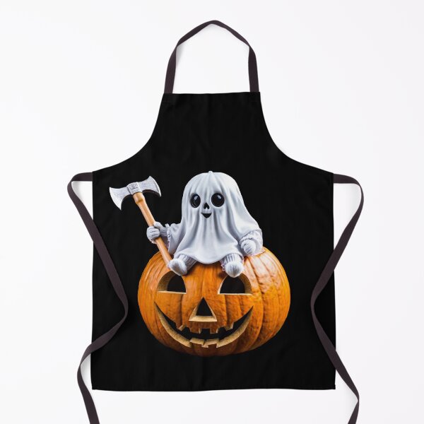 Item preview, ghost sits on a pumpkin, and holding an axe, on Halloween day. designed and sold by MiMee4451.