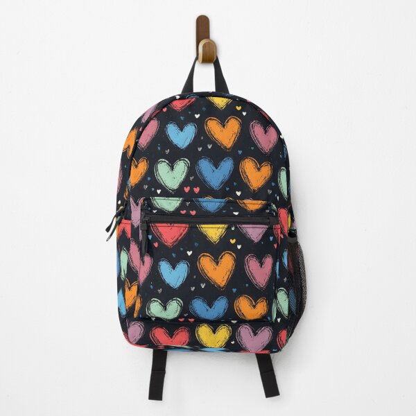 Item preview, Seamless doodle pattern featuring colorful hearts on a dark background designed and sold by Mariana Shymkovych.
