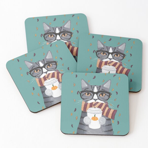 Item preview, Grey Tabby Autumn Coffee Cat designed and sold by KilkennyCat Art.