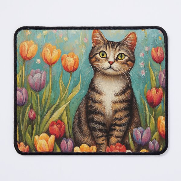 Item preview,  Tabby Cat in Tulip Garden - Nature’s Beauty designed and sold by Ninastudio789.