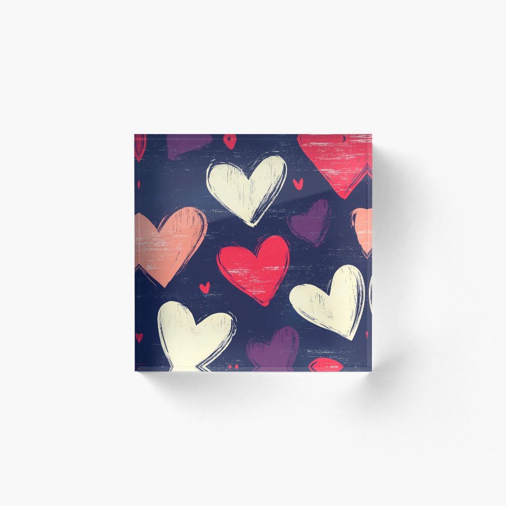 Elegant Pink and White Heart Pattern Acrylic Block