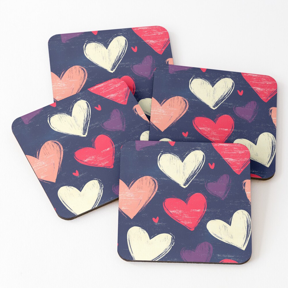 Elegant Pink and White Heart Pattern (Set of 4)