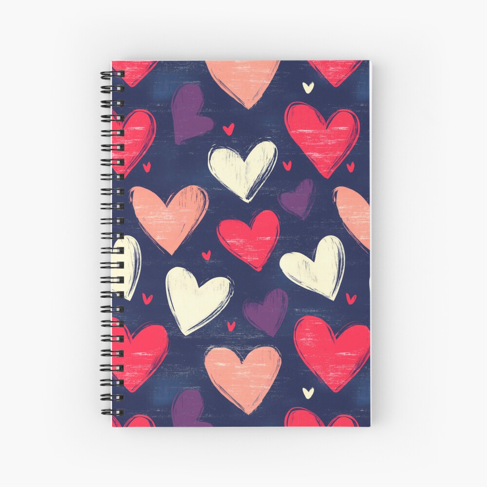 Spiral Notebook Elegant Pink and White Heart Pattern Spiral Notebook