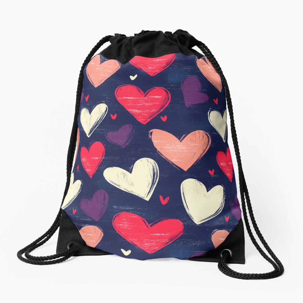 Drawstring Bag Elegant Pink and White Heart Pattern Drawstring Bag