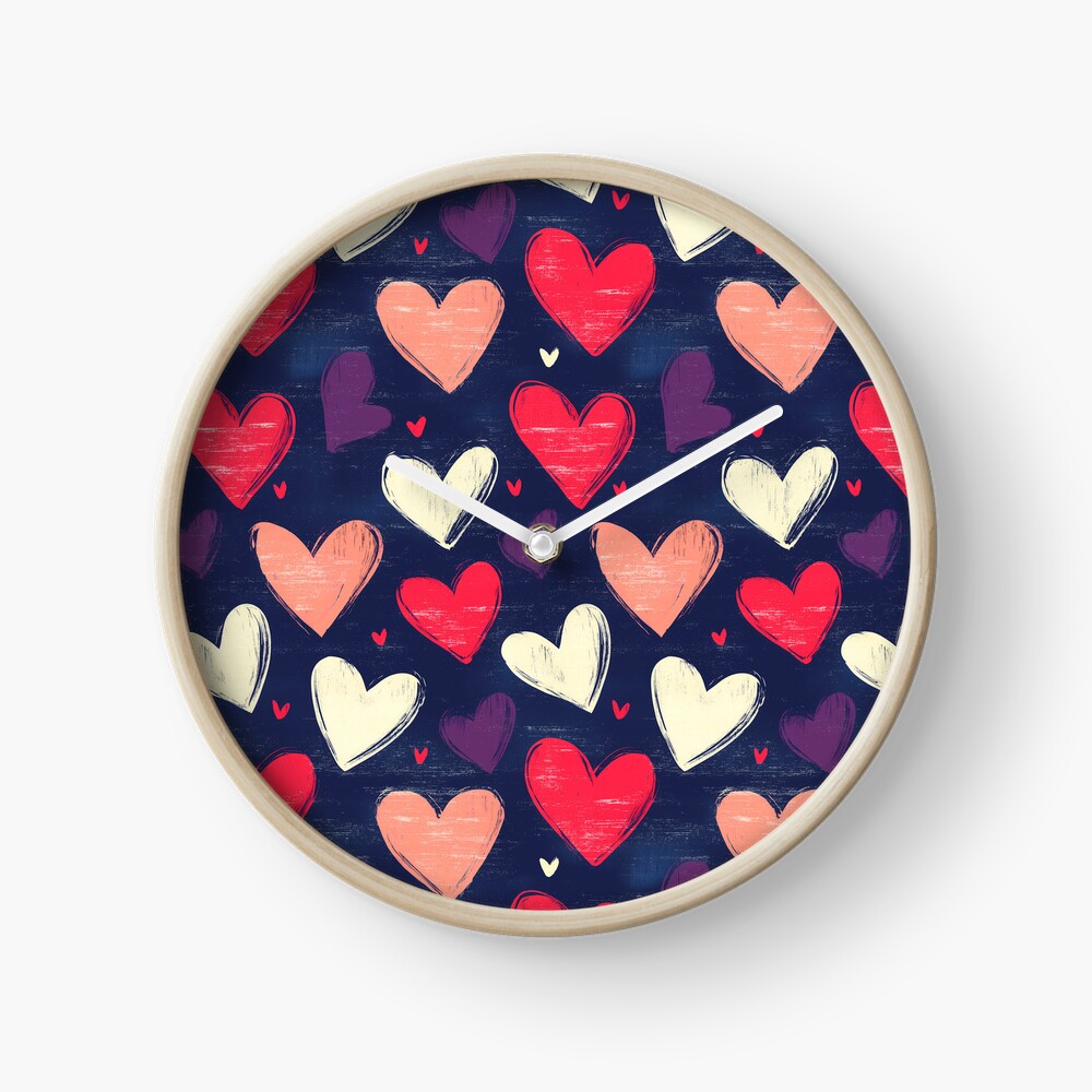 Elegant Pink and White Heart Pattern Clock