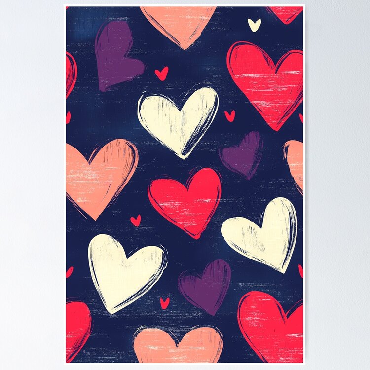 Elegant Pink and White Heart Pattern Poster