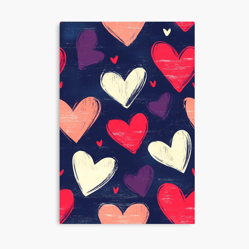 Elegant Pink and White Heart Pattern - Canvas Print