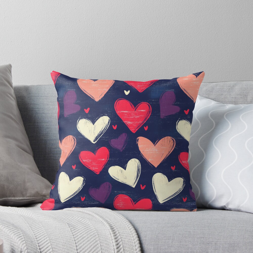 Elegant Pink and White Heart Pattern Throw Pillow