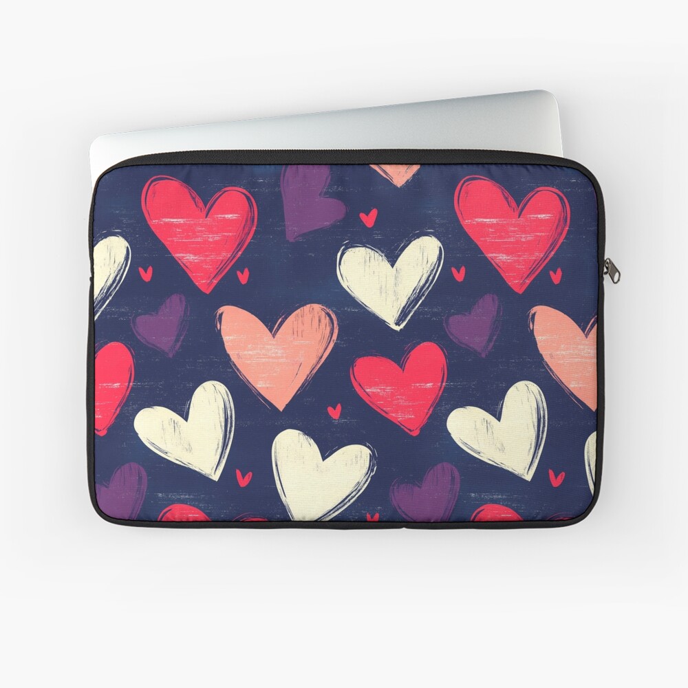 Laptop Sleeve Elegant Pink and White Heart Pattern Laptop Sleeve