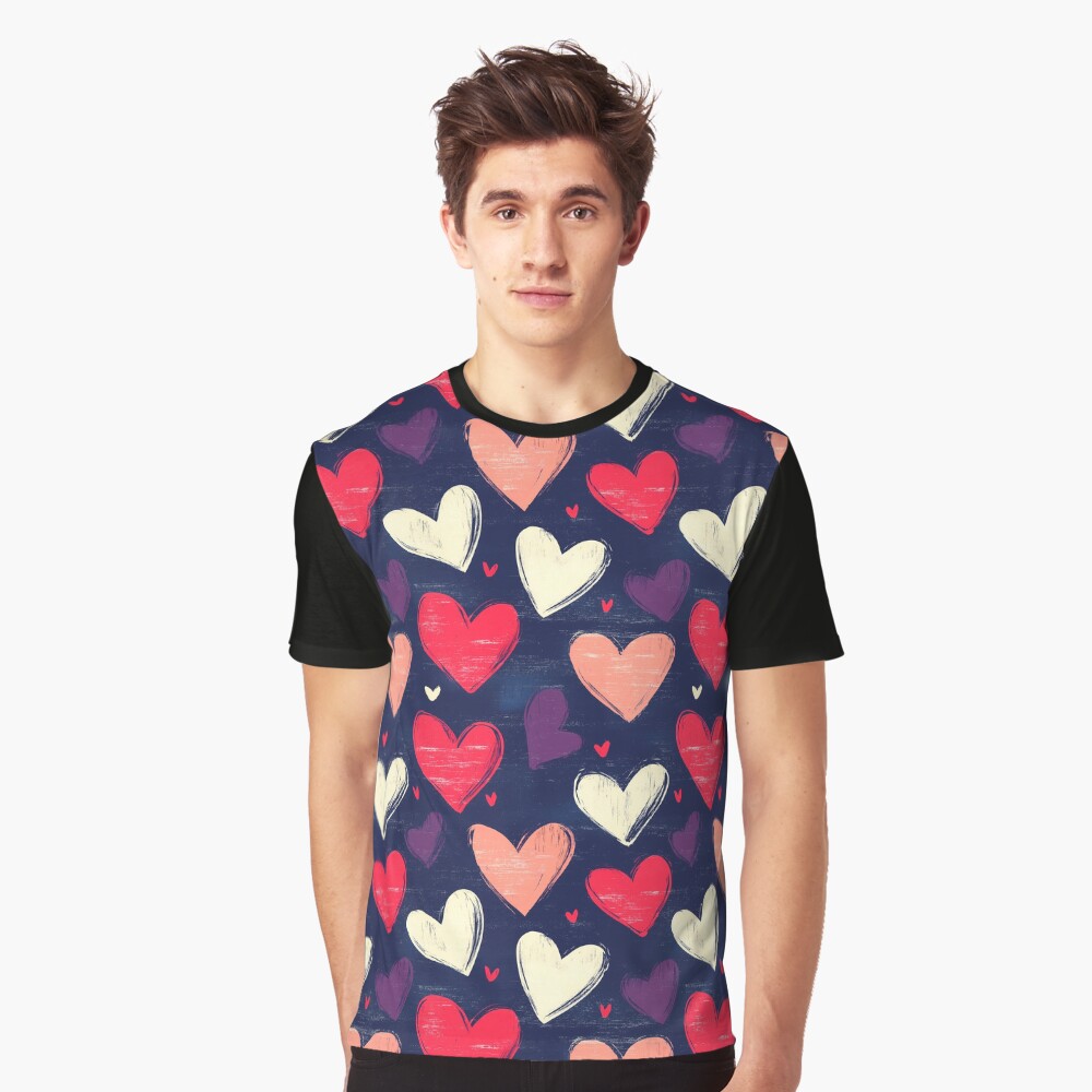 Graphic T-Shirt Elegant Pink and White Heart Pattern Graphic T-Shirt