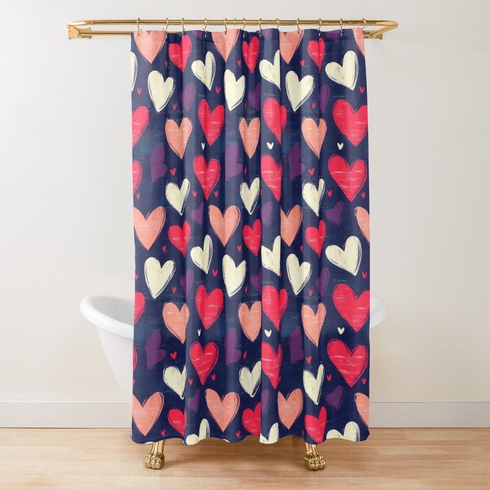 Shower Curtain Elegant Pink and White Heart Pattern Shower Curtain
