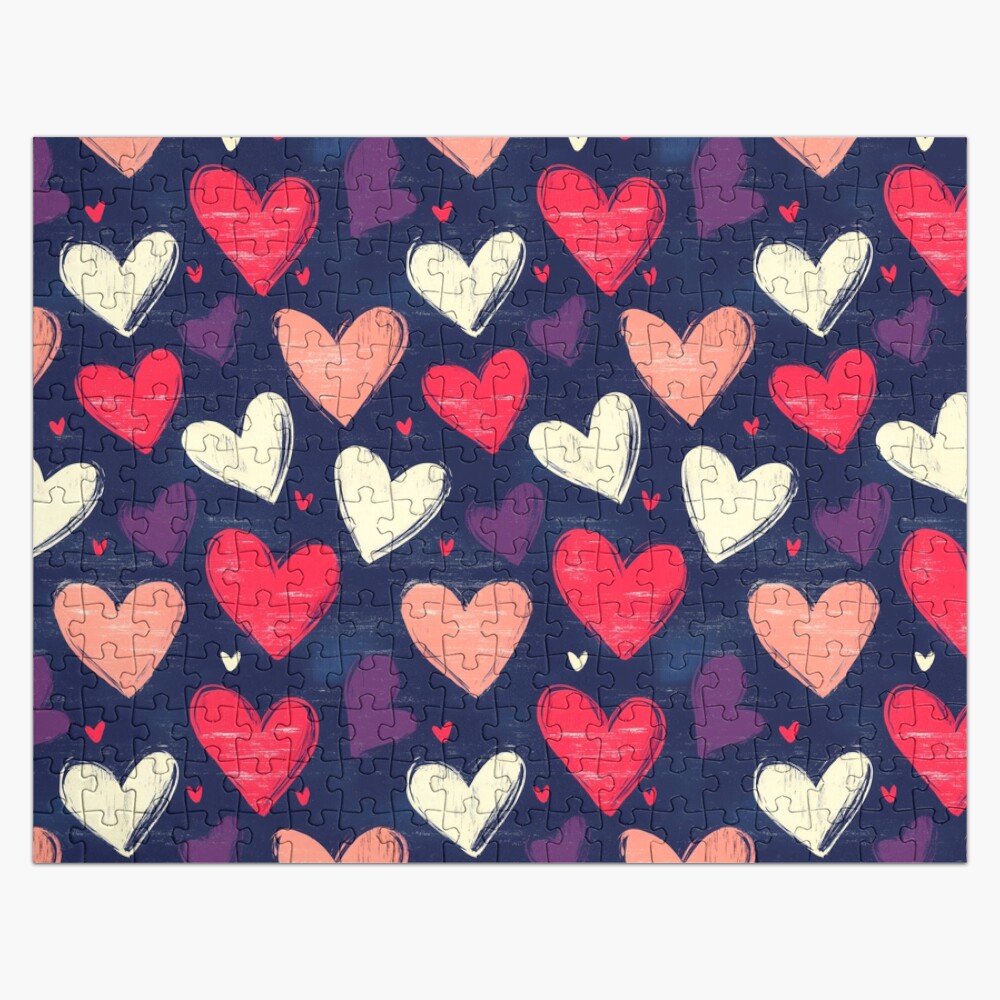 Jigsaw Puzzle Elegant Pink and White Heart Pattern Jigsaw Puzzle