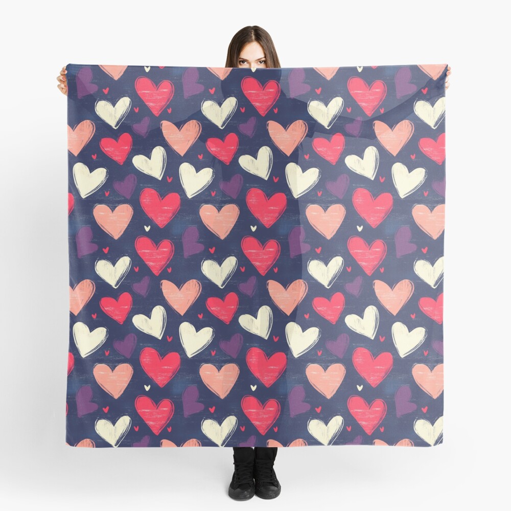 Scarf Elegant Pink and White Heart Pattern Scarf
