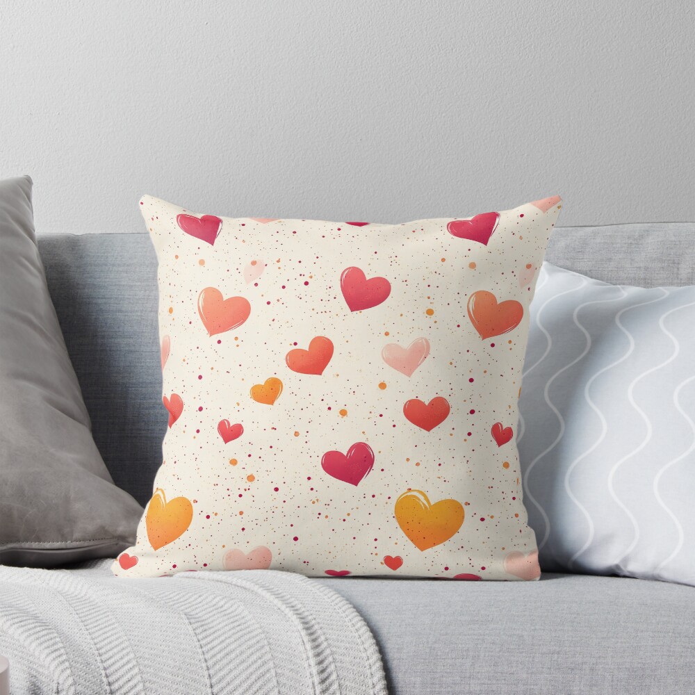 Warm and Vibrant Orange-Red Hearts Throw Pillow