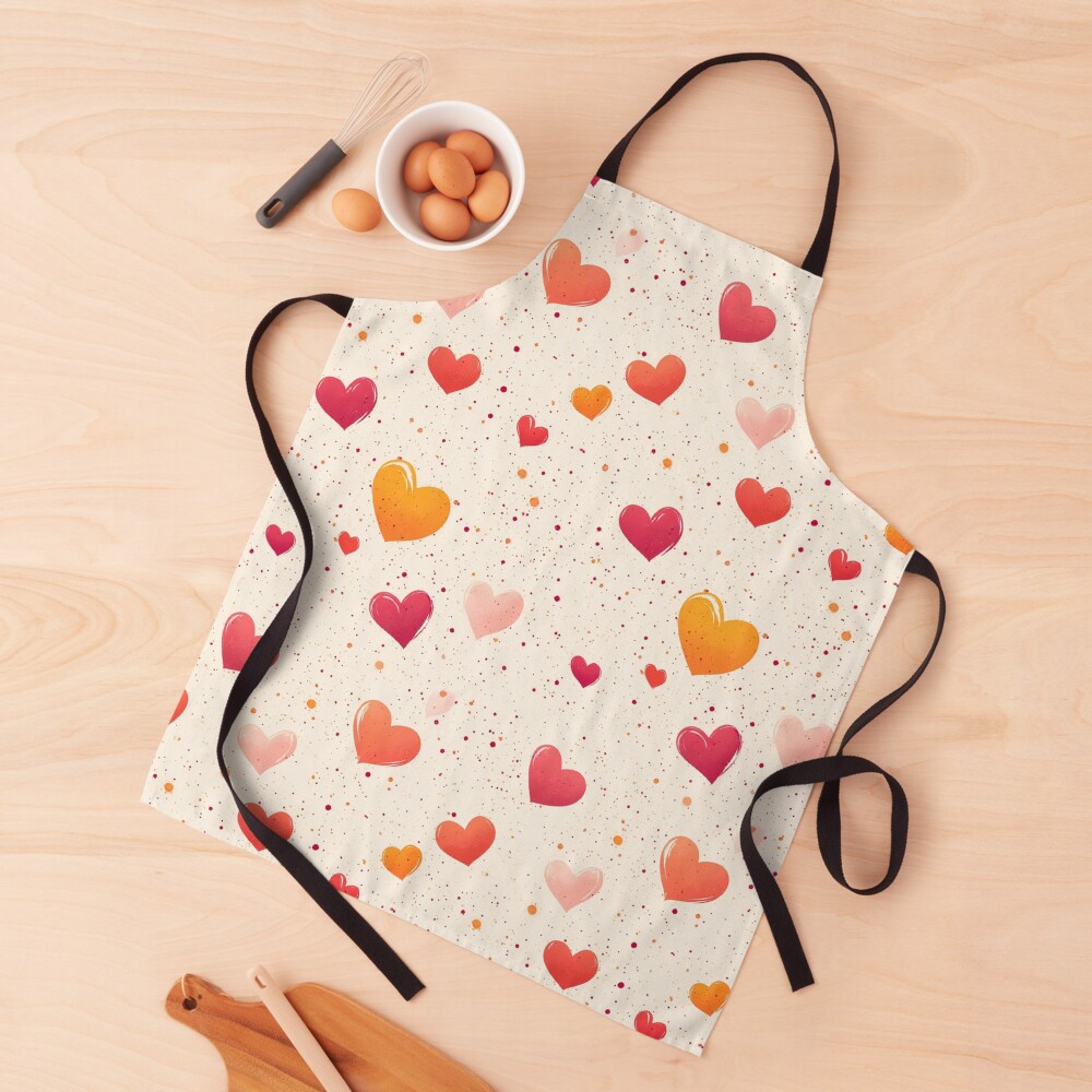 Warm Orange-Red Hearts Apron