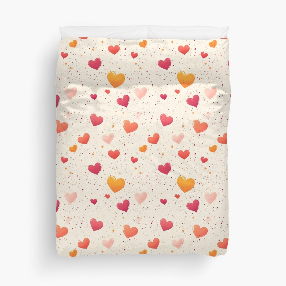 Duvet Cover Warm and Vibrant Orange Red Hearts