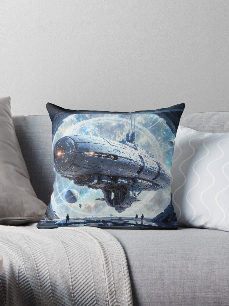 The Futuristic Beltian Spaceship Preparing For Departure AI Concept Art by Xzendor7 - An Breathtaking View Of The Future 4 The Futuristic Beltian Spaceship Preparing For Departure Breathtaking AI Concept Art by Xzendor7 Decorative Art Print Throw Pillow