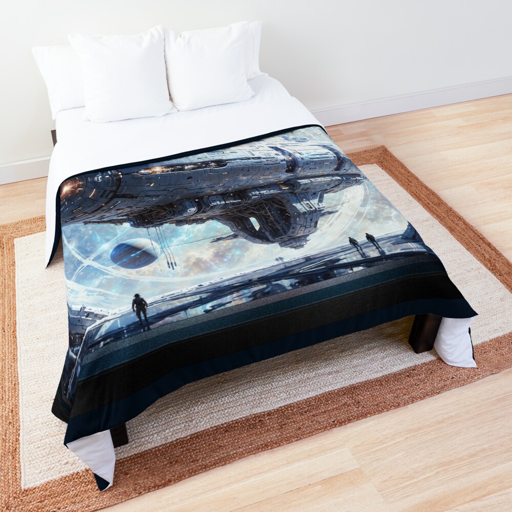 The Futuristic Beltian Spaceship Preparing For Departure AI Concept Art by Xzendor7 - An Breathtaking View Of The Future 3 The Futuristic Beltian Spaceship Preparing For Departure Breathtaking AI Concept Art by Xzendor7 Decorative Art Print Comforter