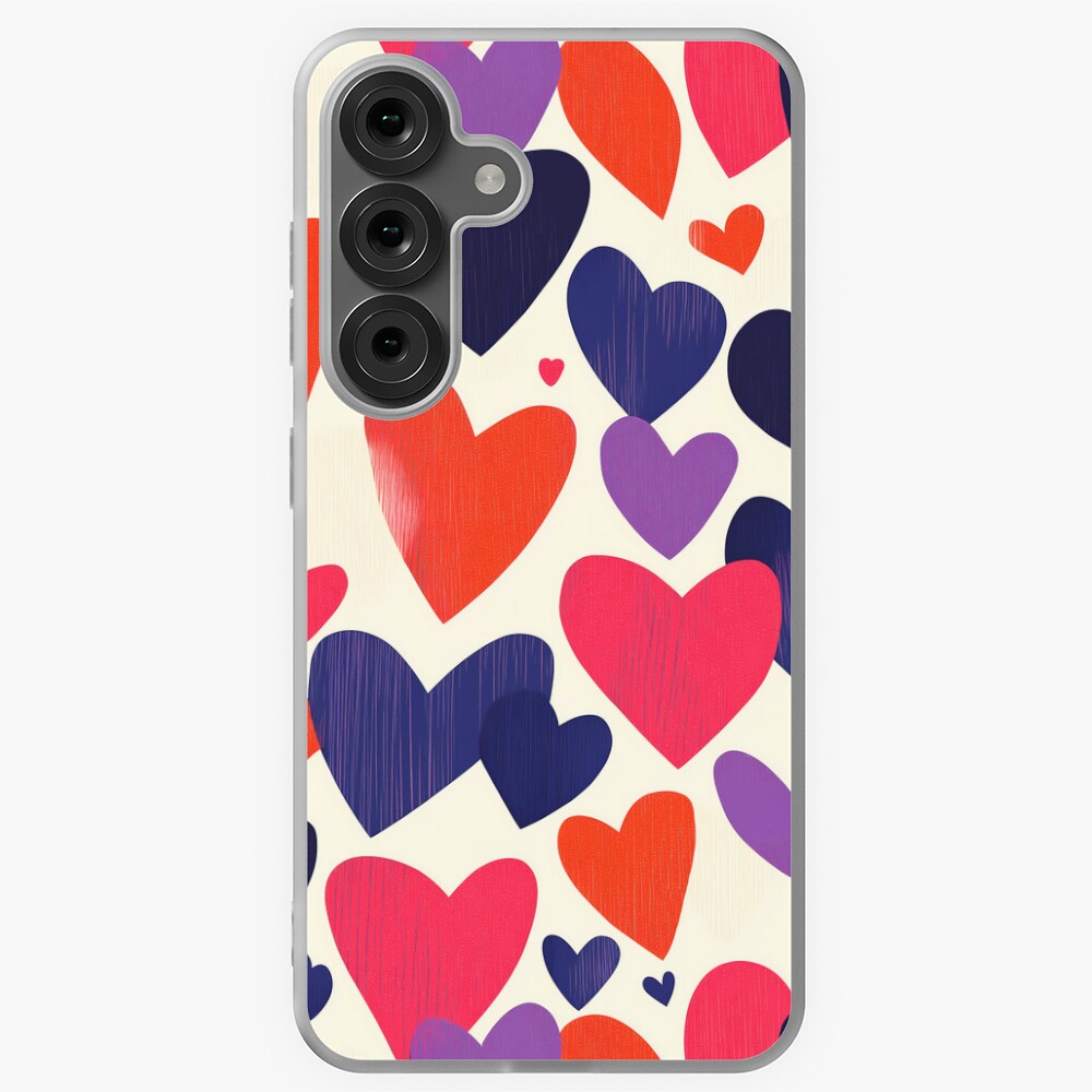 Samsung Galaxy Soft Case Rugged Lovely Pink Purple Orange Hearts
