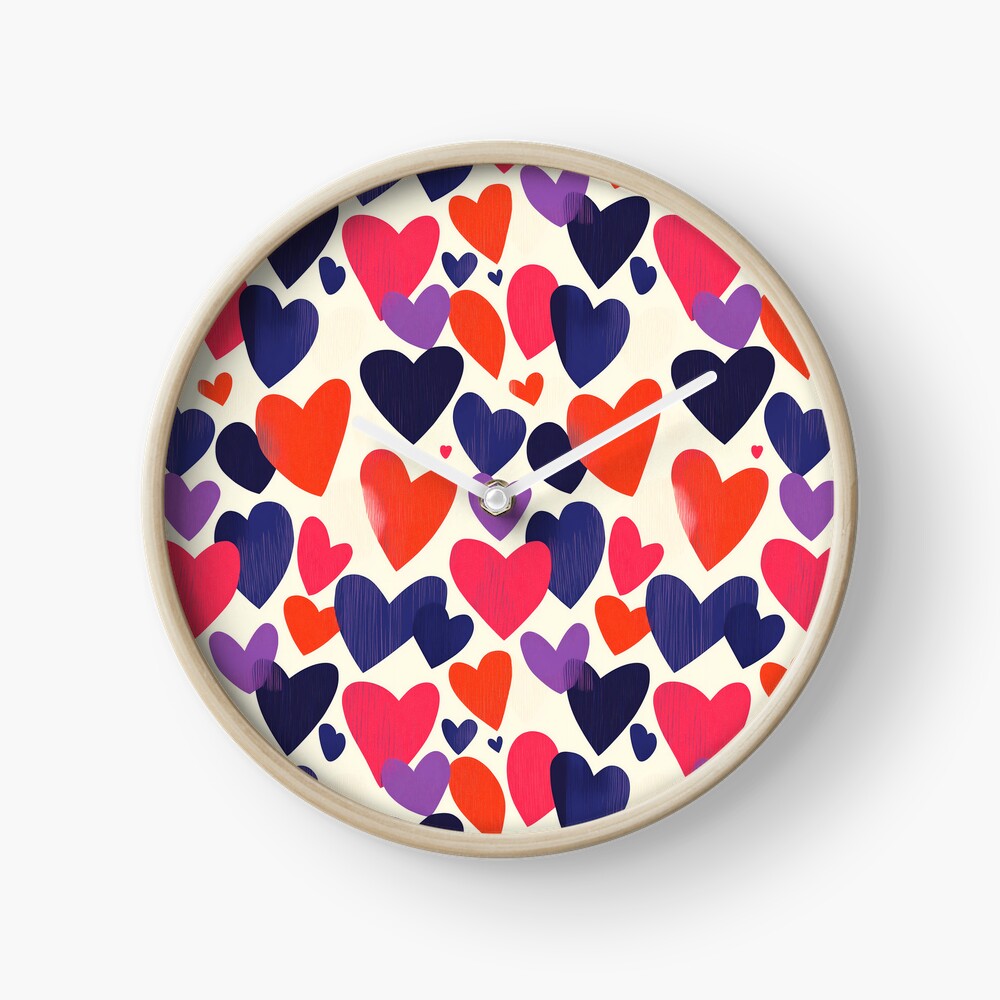 Clock Rugged lovely pink purple orange hearts