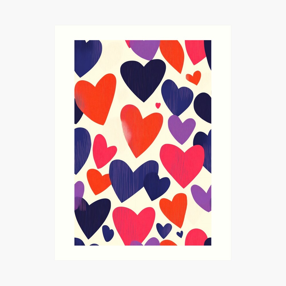 Rugged Pink, Purple, and Orange Hearts Art Print