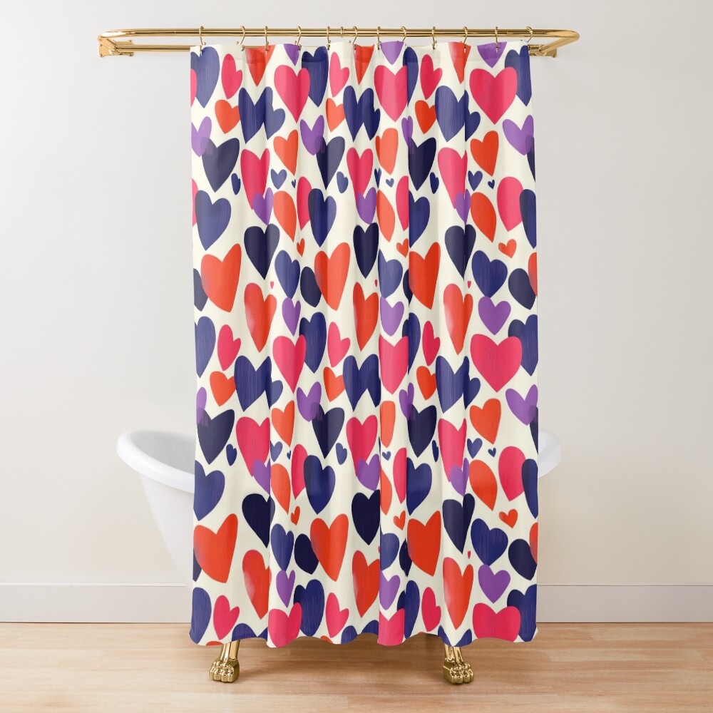 Shower Curtain Rugged lovely pink purple orange hearts