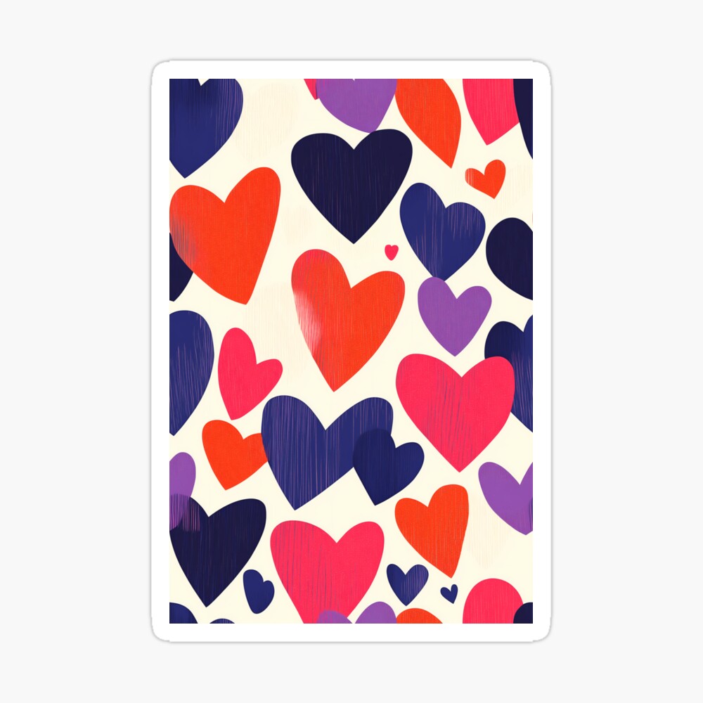 Sticker Rugged lovely pink purple orange hearts