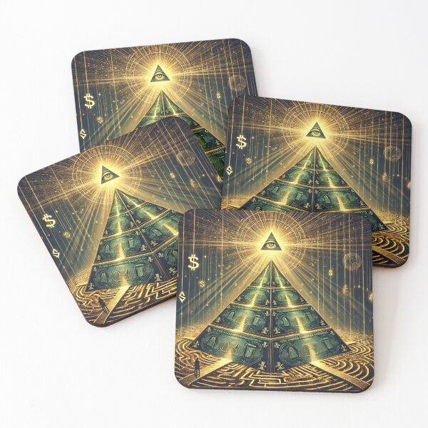 Item preview, Illuminated dollar pyramid with an all-seeing eye, set within a glowing maze representing financial complexity designed and sold by Bored Elon.