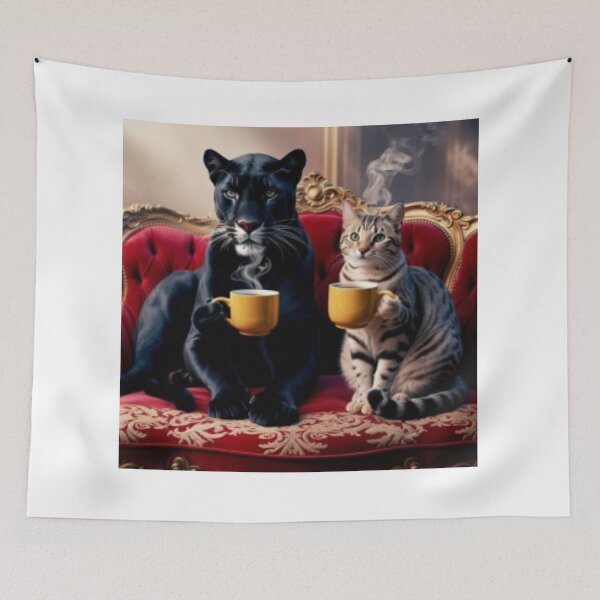 Item preview, The cat kingdom; a black panther and a domestic cat. designed and sold by NtoikeShop123.