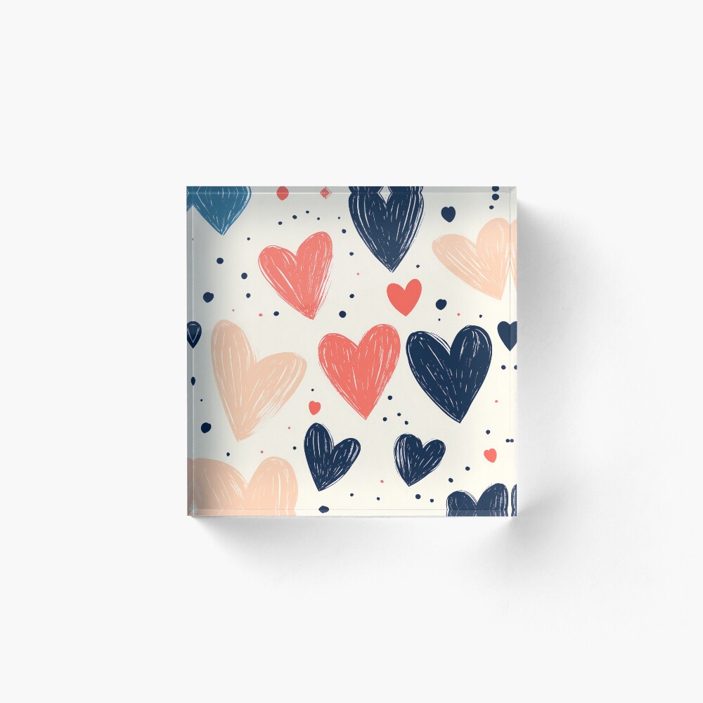Cute Drawn Hearts Doodles Acrylic Block