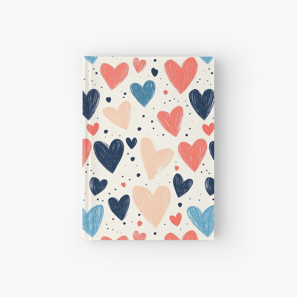 Cute Hand-Drawn Hearts Doodles Hardcover Journal