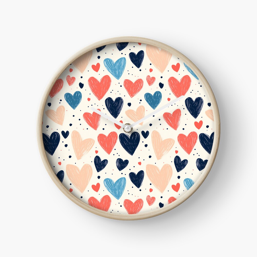 Hand-Drawn Heart Doodles Clock