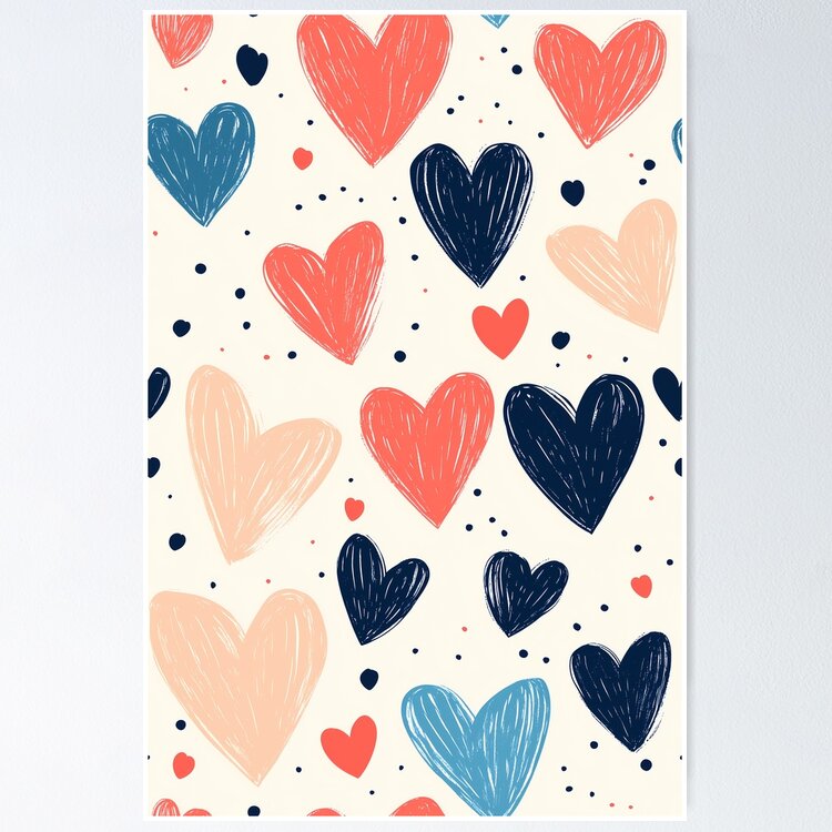 Cute, Lovely Drawn Hearts Doodles Poster