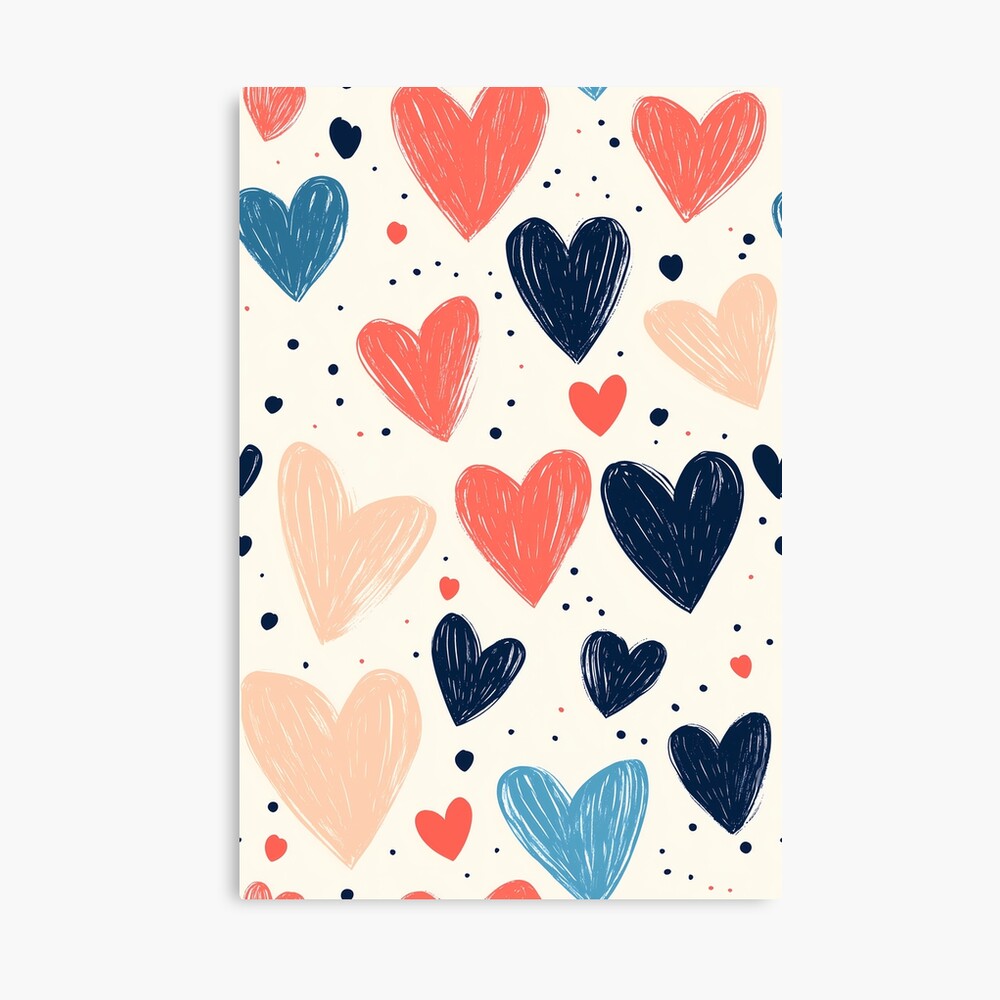 Canvas Print — Cute lovely drawn hearts doodles