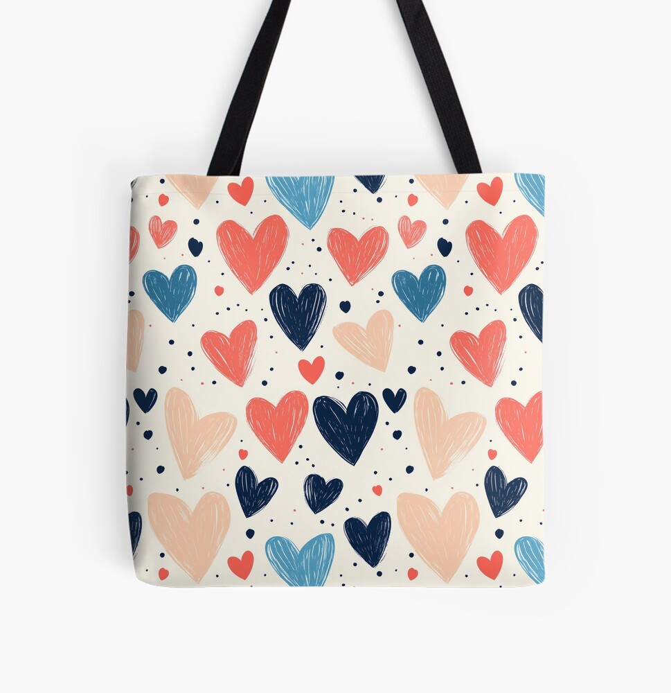 Drawn Hearts Doodles Tote