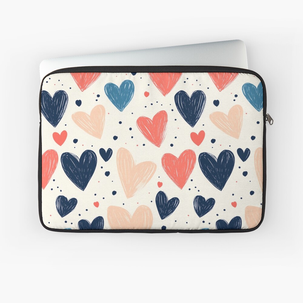 Cute Lovely Drawn Hearts Doodles Laptop Sleeve