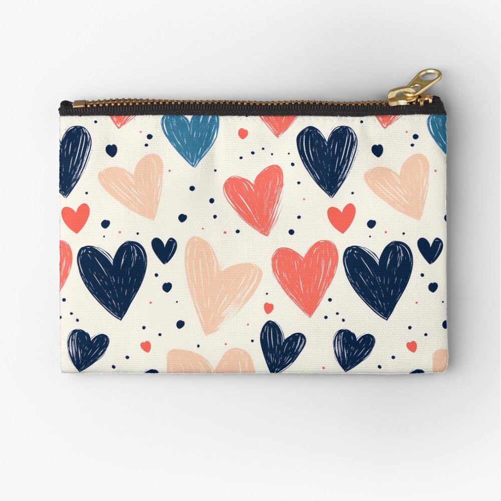Cute Doodle Hearts: Hand-Drawn Charm Zipper Pouch