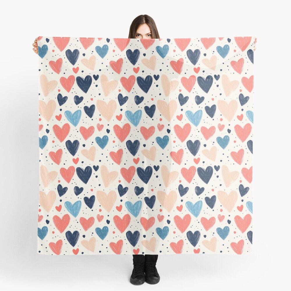 Cute Lovely Drawn Hearts Doodles Scarf