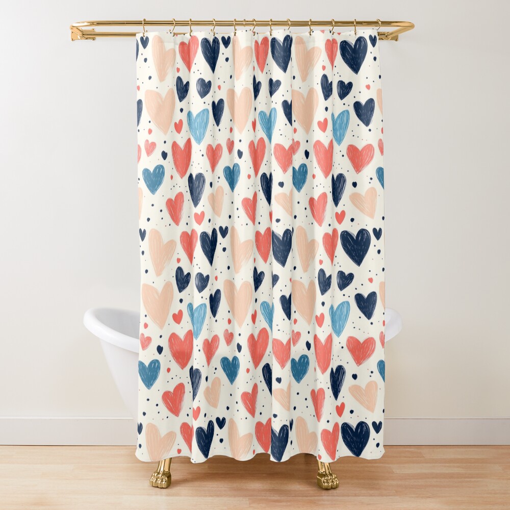 Shower Curtain: Hand-drawn Heart Doodles