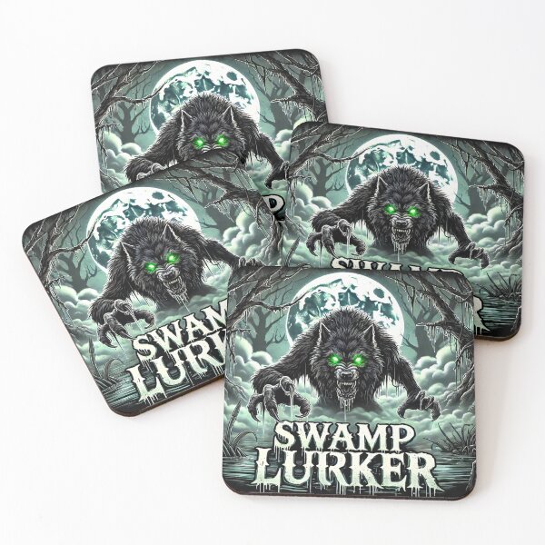 Item preview, Swamp Lurker Eerie Werewolf with Glowing Green Eyes in Misty Marsh designed and sold by Pattamo1.