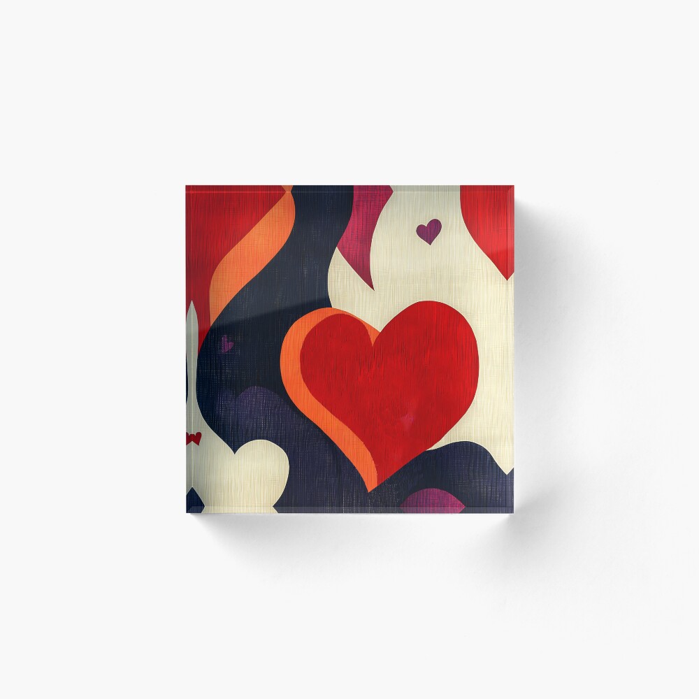 Retro Vintage Hearts Acrylic Block