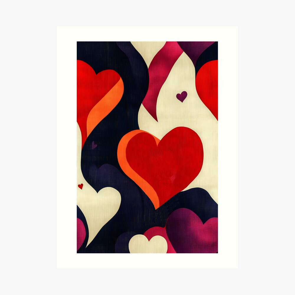 Retro Vintage Lovely Hearts Background Art Print