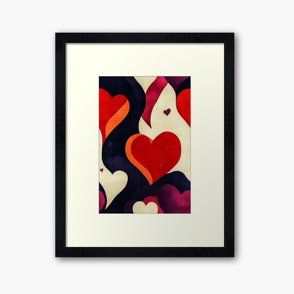 Framed Art Print: Retro Vintage Lovely Hearts Background