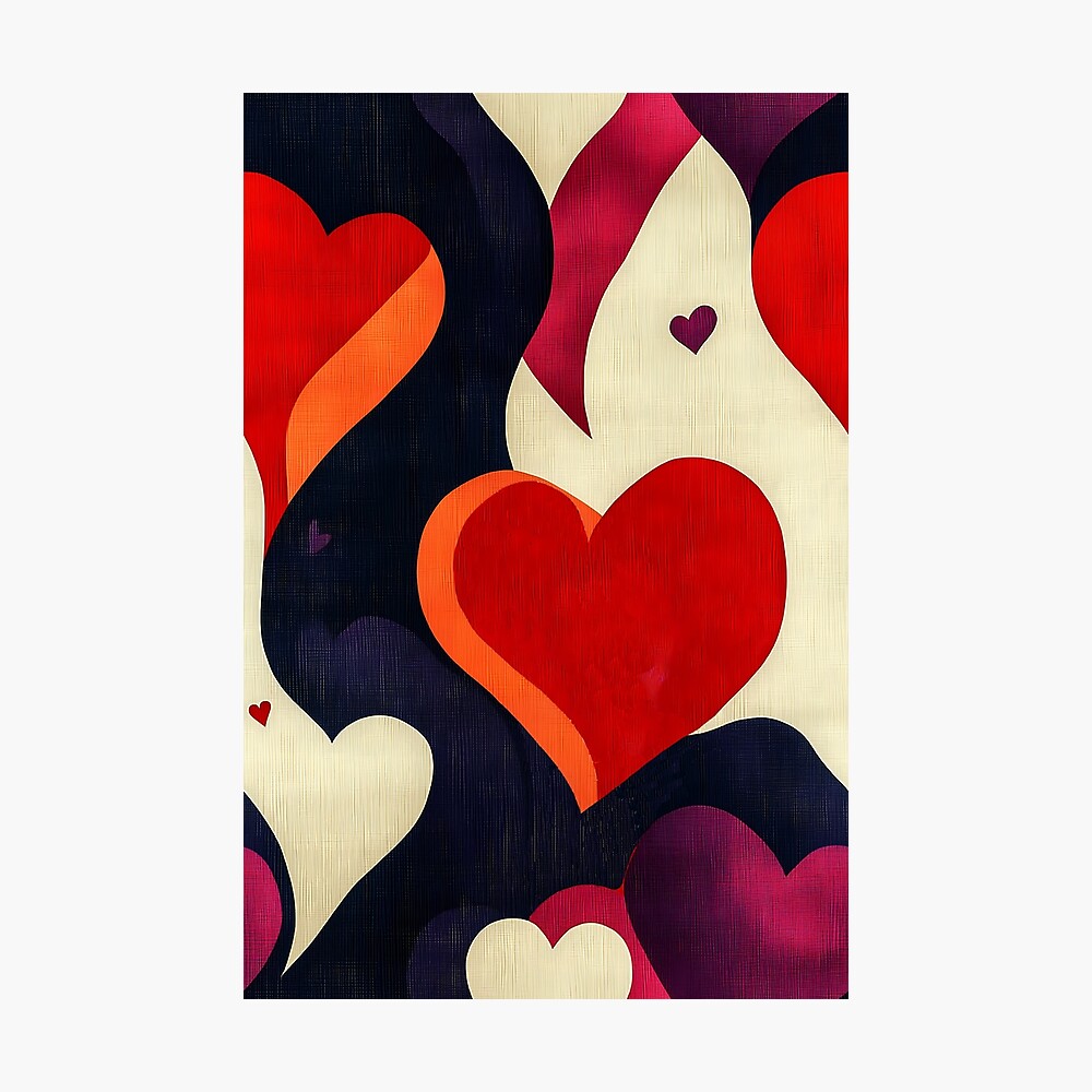 Photographic Print: Retro Vintage Lovely Hearts Background