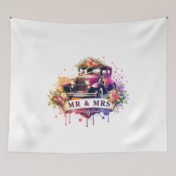 Item preview, "MR & MRS" Classic Wedding Car – Vintage Floral Design for Wedding Celebrations designed and sold by artedigital99.