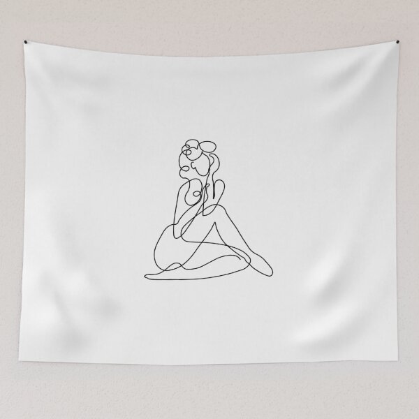 Item preview, outline black and white illustration of woman body, t shirt, sticker, One line drawing, banner, fashion, beauty salon poster designed and sold by JSWDESIGNS.